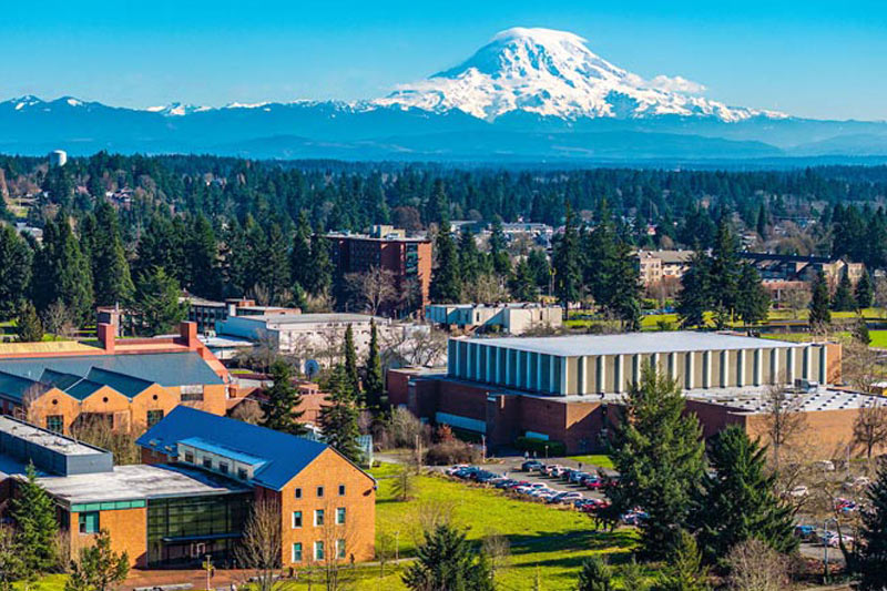 Mount Rainier over PLU's campus