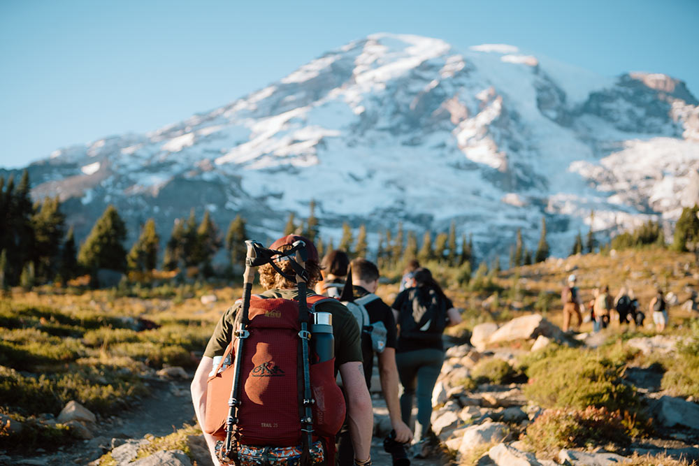 PLU students hiking Mount Rainier