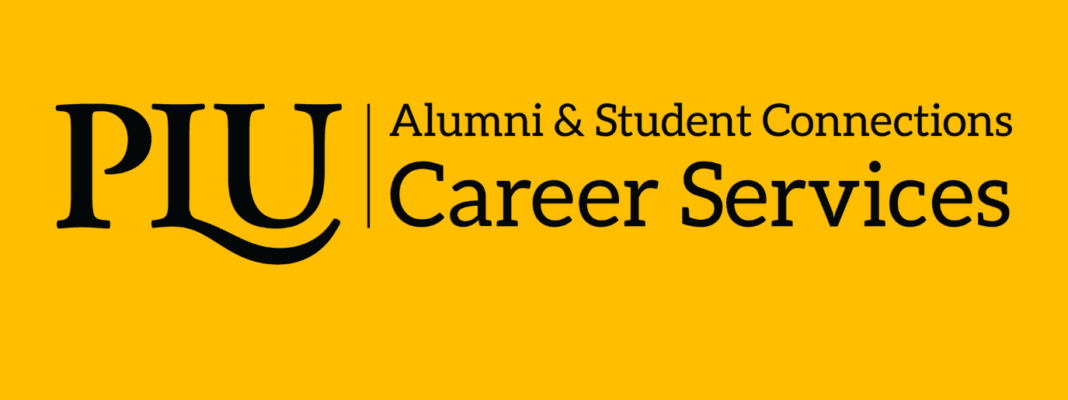 PLU Alumni & Student Connections, Career Services banner on gold background