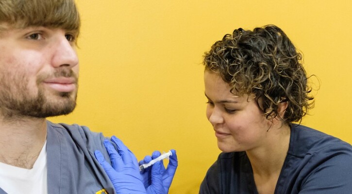 Flu shot clinic with nursing students preparing and administrating the shots at PLU, Tuesday, Sept. 25, 2018. (Photo/John Froschauer)