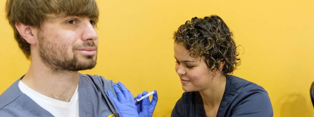 Flu shot clinic with nursing students preparing and administrating the shots at PLU, Tuesday, Sept. 25, 2018. (Photo/John Froschauer)