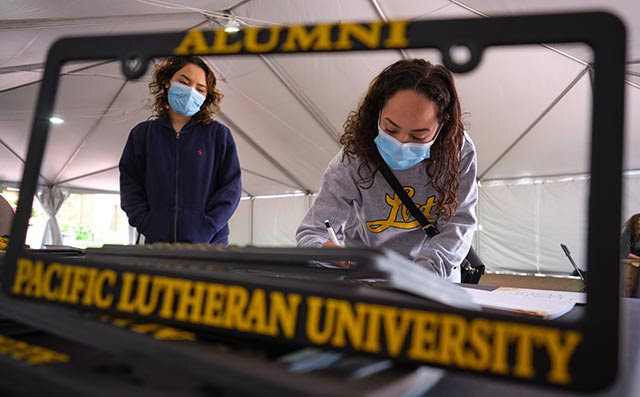 Students in the on campus tent