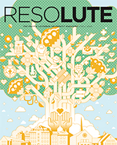 The cover for the Fall 2024 issue of Resolute magazine, showing a creatively drawn tree with hands