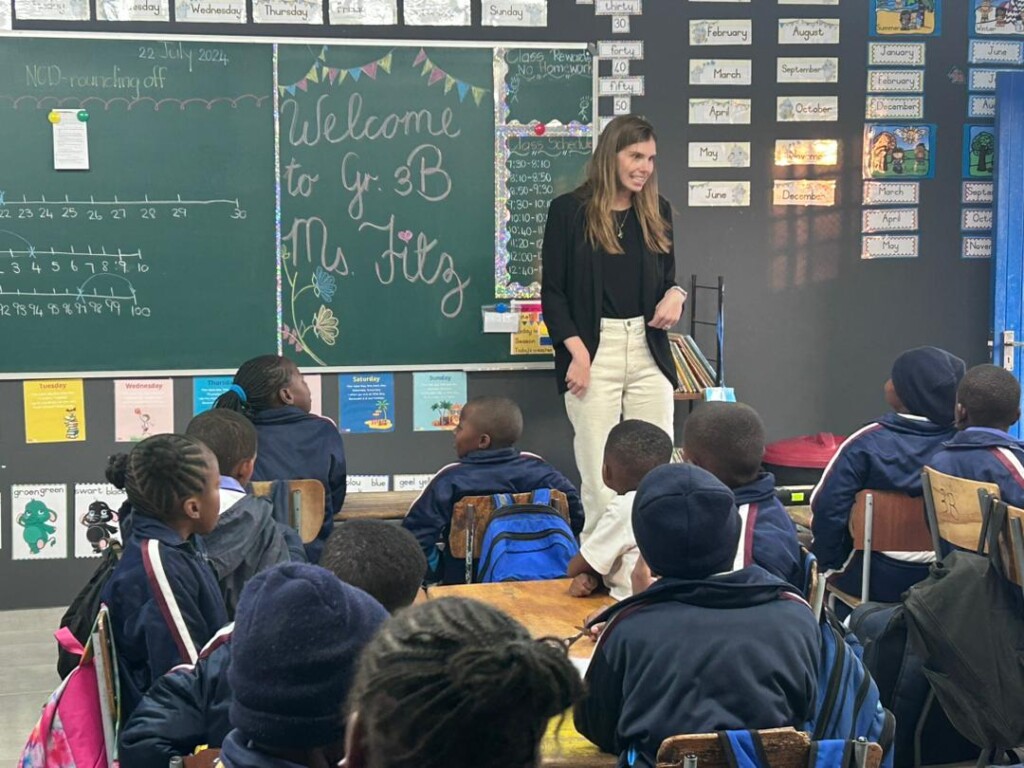 Autumn Fitzgerald ’10 teaching a 3rd grade class in Namibia.