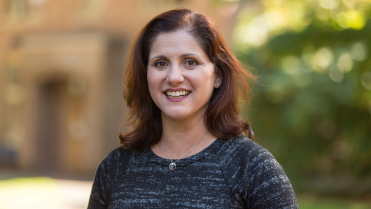 Dr. Maria Chávez smiles for a headshot at PLU on Thursday, Sept. 28, 2017. (Photo: John Froschauer/PLU)