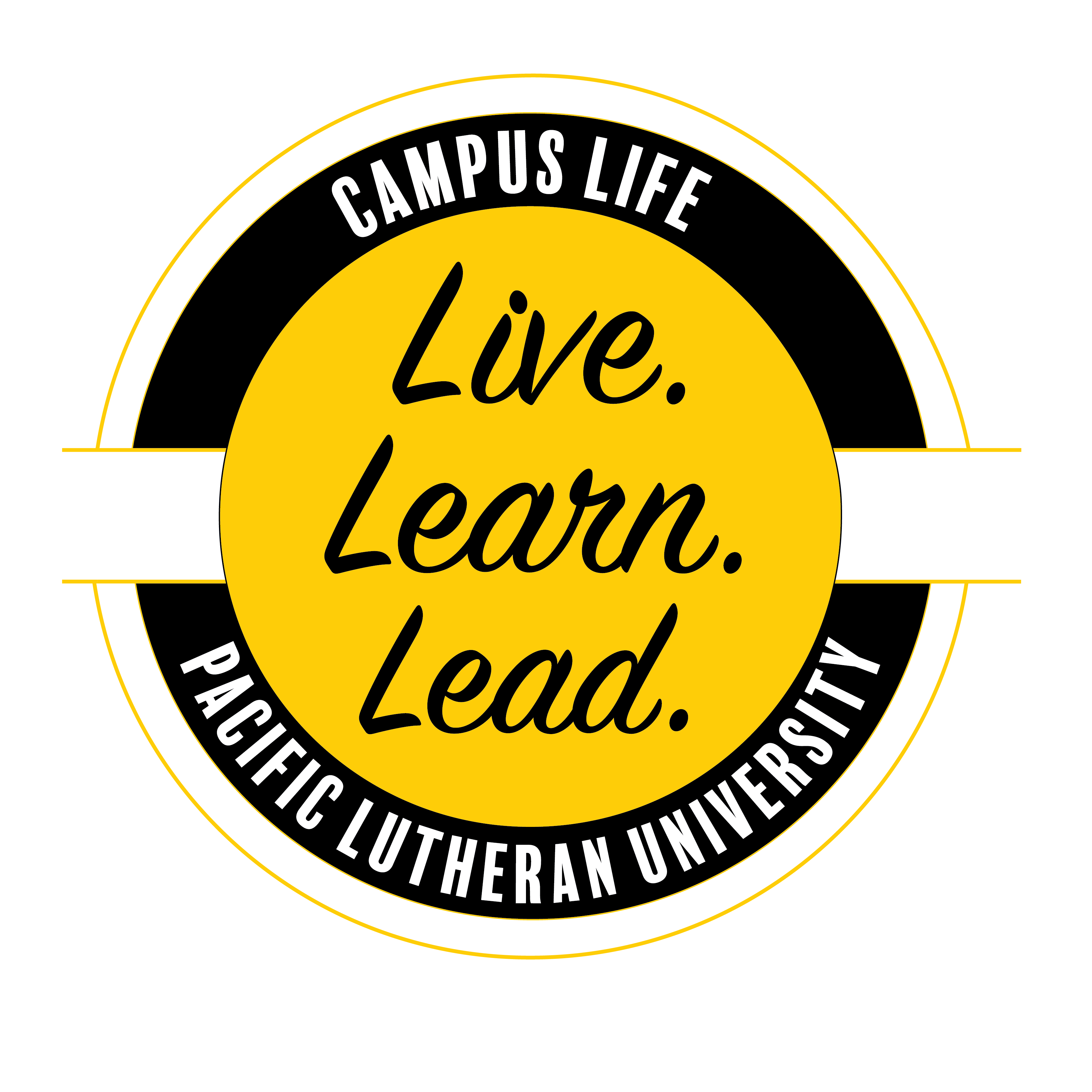 Campus Life Logo (circle). "Campus Life" across the top, "Pacific Lutheran University" across the bottom. "Live. Learn. Lead." in the middle.