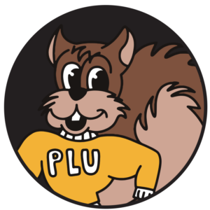 Sage the Squirrel - a cartoon brown squirrel in a PLU yellow sweater